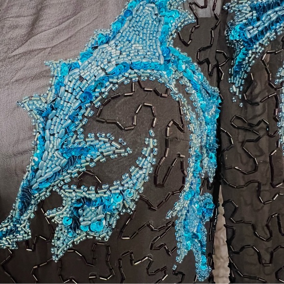 A.J. Bari Womens Vintage Beaded Silk Asymmetric Gown 4 Black Event Formal Gala - Picture 3 of 12